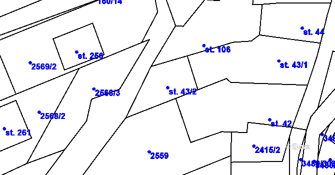 Parcela st. 43/2 v KÚ Šanov, Katastrální mapa