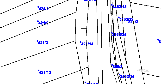 Parcela st. 421/14 v KÚ Šanov, Katastrální mapa