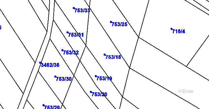 Parcela st. 753/18 v KÚ Šanov, Katastrální mapa