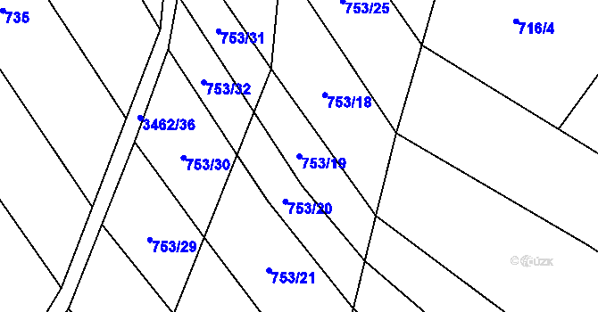Parcela st. 753/19 v KÚ Šanov, Katastrální mapa