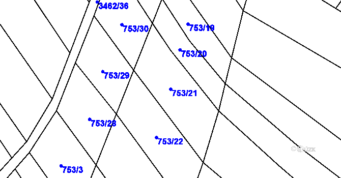 Parcela st. 753/21 v KÚ Šanov, Katastrální mapa