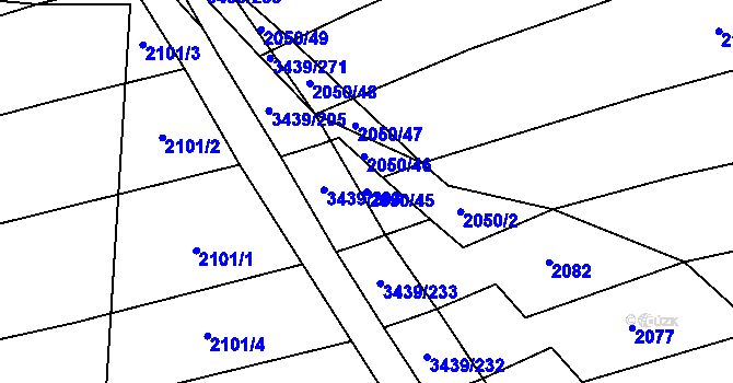 Parcela st. 2050/45 v KÚ Šanov, Katastrální mapa