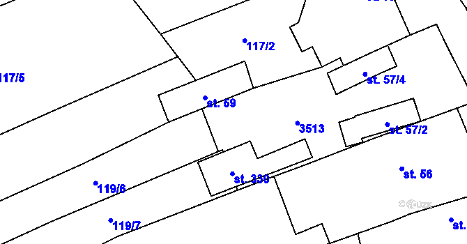 Parcela st. 57/5 v KÚ Šanov, Katastrální mapa