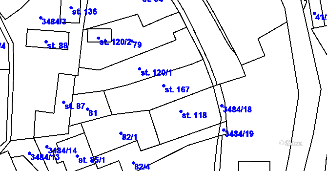 Parcela st. 167 v KÚ Šanov, Katastrální mapa