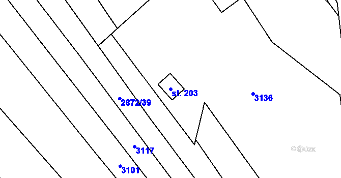 Parcela st. 203 v KÚ Šanov, Katastrální mapa