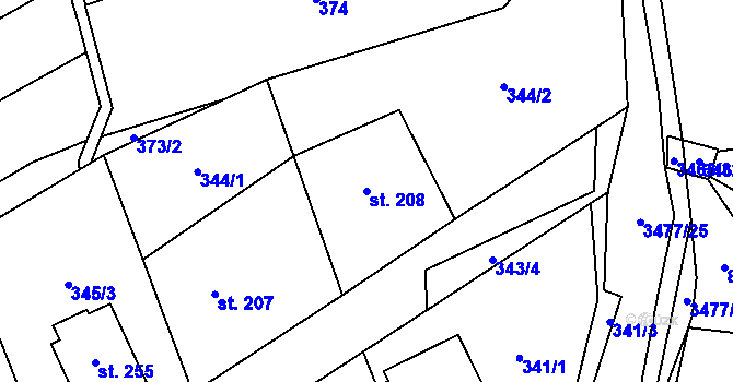 Parcela st. 208 v KÚ Šanov, Katastrální mapa