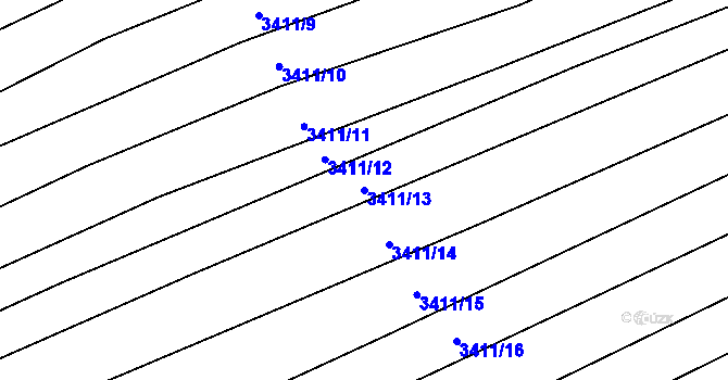 Parcela st. 3411/13 v KÚ Šanov, Katastrální mapa