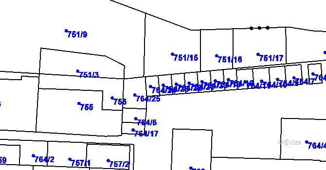 Parcela st. 764/23 v KÚ Šanov nad Jevišovkou, Katastrální mapa