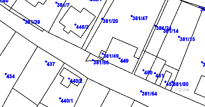 Parcela st. 381/49 v KÚ Šanov nad Jevišovkou, Katastrální mapa