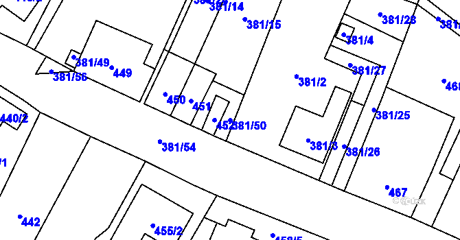 Parcela st. 381/50 v KÚ Šanov nad Jevišovkou, Katastrální mapa