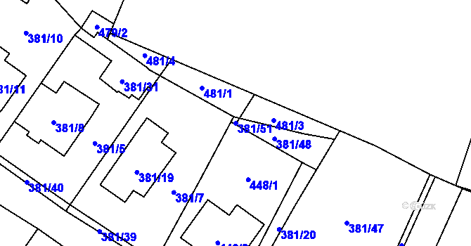 Parcela st. 381/51 v KÚ Šanov nad Jevišovkou, Katastrální mapa