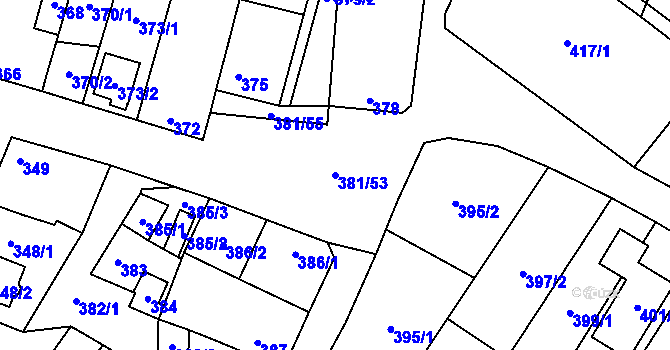 Parcela st. 381/53 v KÚ Šanov nad Jevišovkou, Katastrální mapa
