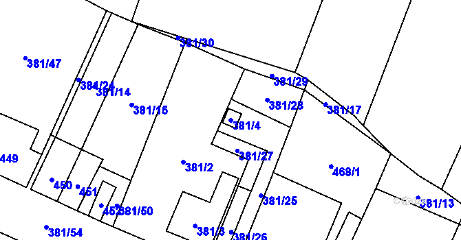 Parcela st. 381/4 v KÚ Šanov nad Jevišovkou, Katastrální mapa