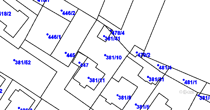 Parcela st. 381/10 v KÚ Šanov nad Jevišovkou, Katastrální mapa