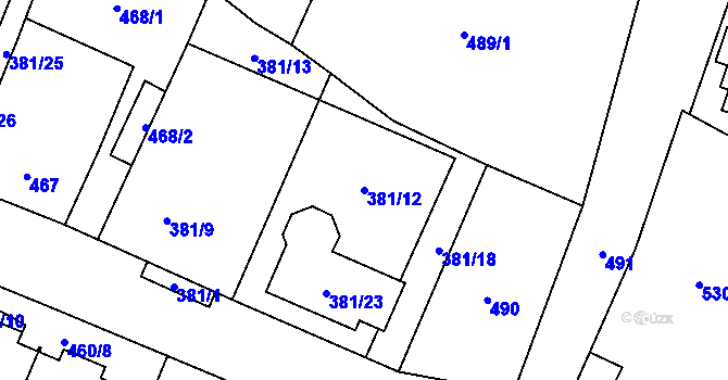 Parcela st. 381/12 v KÚ Šanov nad Jevišovkou, Katastrální mapa