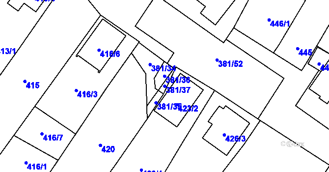 Parcela st. 381/37 v KÚ Šanov nad Jevišovkou, Katastrální mapa