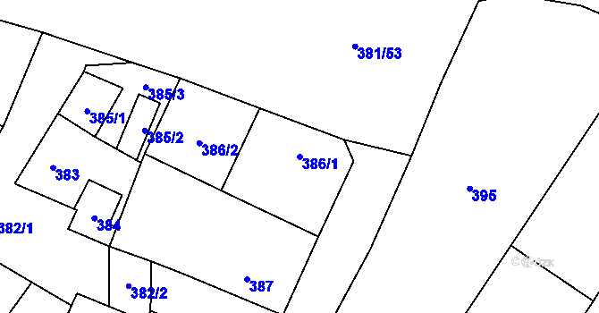 Parcela st. 386/1 v KÚ Šanov nad Jevišovkou, Katastrální mapa