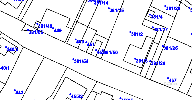 Parcela st. 452 v KÚ Šanov nad Jevišovkou, Katastrální mapa