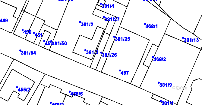 Parcela st. 381/26 v KÚ Šanov nad Jevišovkou, Katastrální mapa