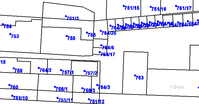 Parcela st. 764/17 v KÚ Šanov nad Jevišovkou, Katastrální mapa