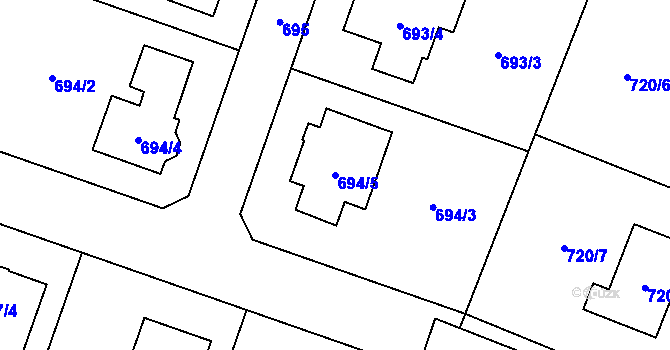 Parcela st. 694/5 v KÚ Šanov nad Jevišovkou, Katastrální mapa