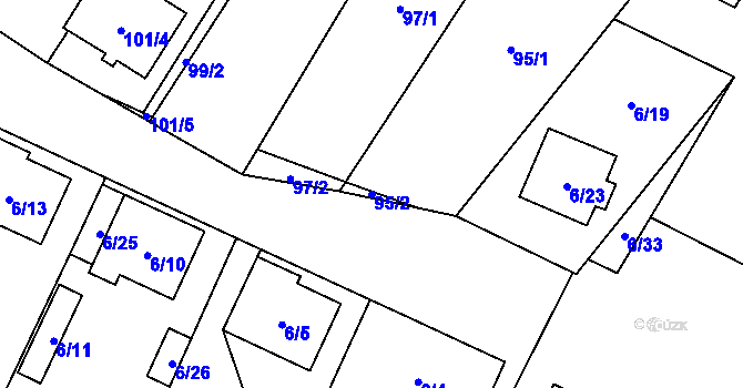 Parcela st. 95/2 v KÚ Šanov nad Jevišovkou, Katastrální mapa