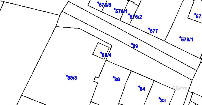 Parcela st. 88/4 v KÚ Šanov nad Jevišovkou, Katastrální mapa