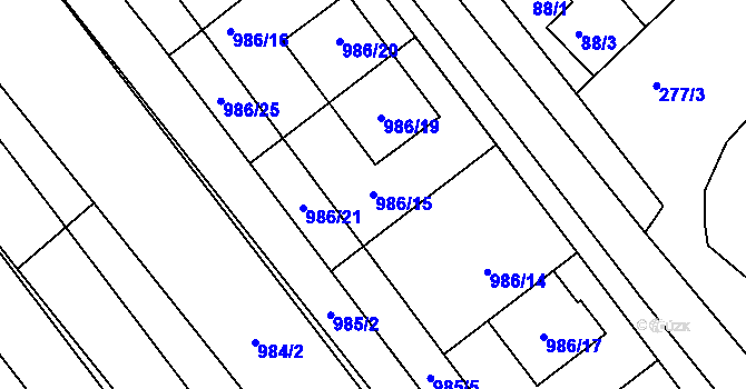 Parcela st. 986/15 v KÚ Šaratice, Katastrální mapa