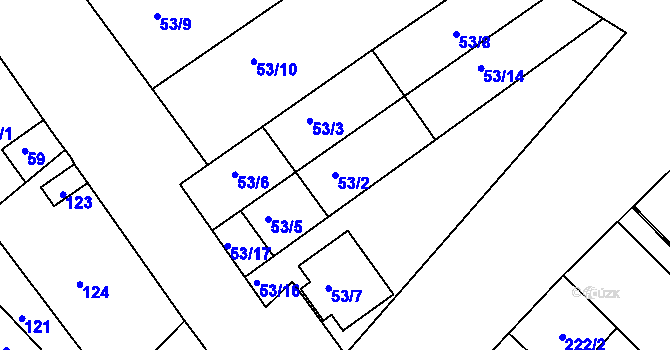 Parcela st. 53/2 v KÚ Šaratice, Katastrální mapa