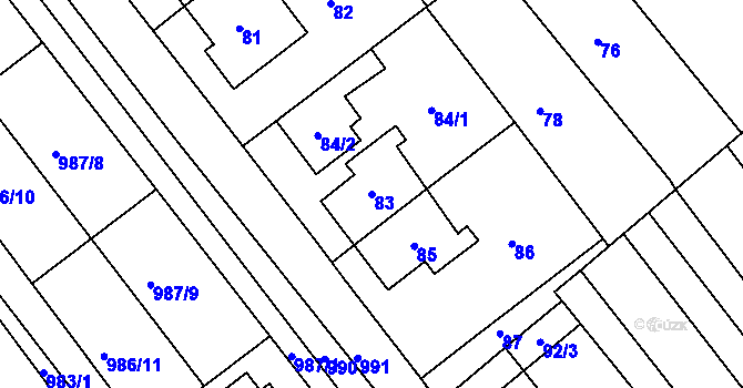 Parcela st. 83 v KÚ Šaratice, Katastrální mapa