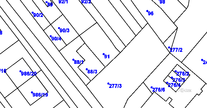 Parcela st. 91 v KÚ Šaratice, Katastrální mapa