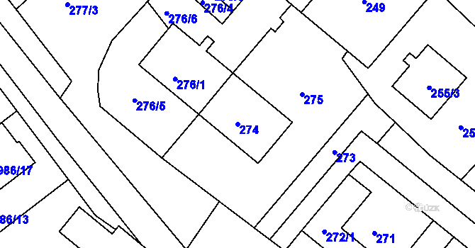 Parcela st. 274 v KÚ Šaratice, Katastrální mapa