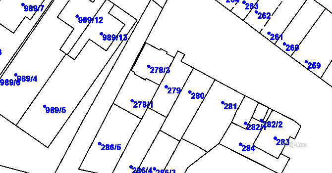 Parcela st. 279 v KÚ Šaratice, Katastrální mapa