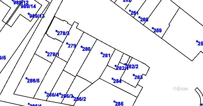 Parcela st. 281 v KÚ Šaratice, Katastrální mapa