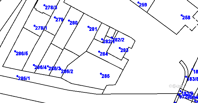 Parcela st. 284 v KÚ Šaratice, Katastrální mapa