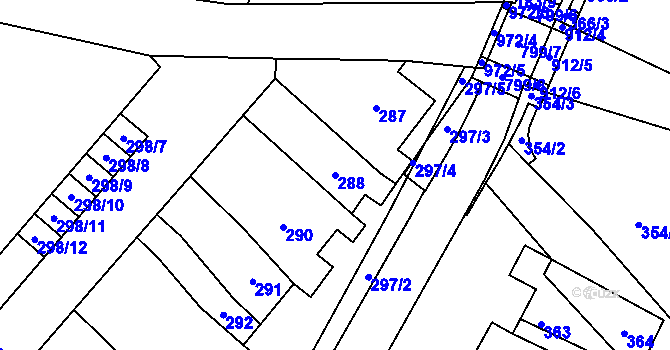 Parcela st. 288 v KÚ Šaratice, Katastrální mapa