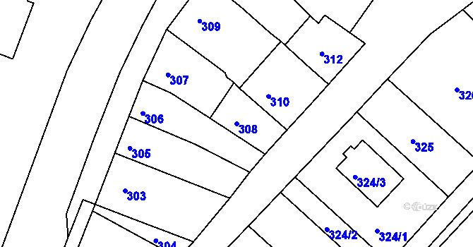 Parcela st. 308 v KÚ Šaratice, Katastrální mapa