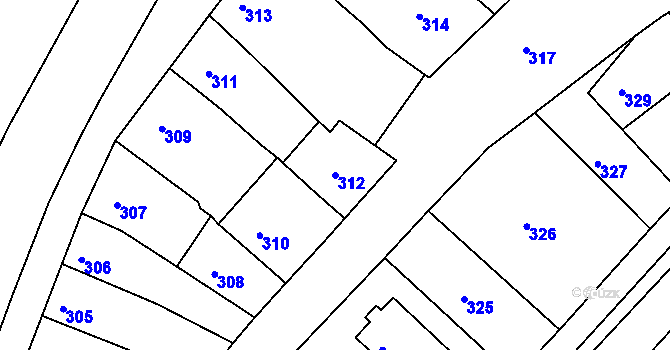 Parcela st. 312 v KÚ Šaratice, Katastrální mapa