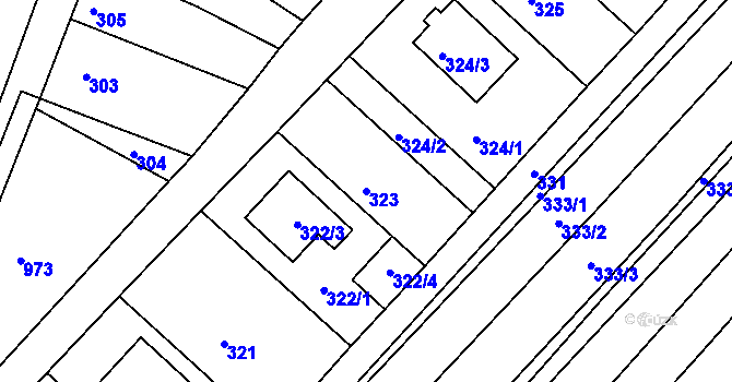 Parcela st. 323 v KÚ Šaratice, Katastrální mapa
