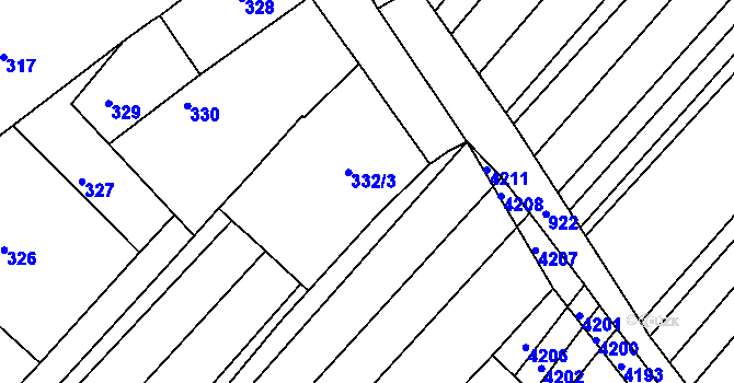 Parcela st. 332/3 v KÚ Šaratice, Katastrální mapa