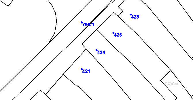 Parcela st. 424 v KÚ Šaratice, Katastrální mapa