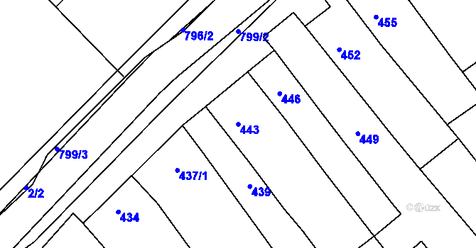 Parcela st. 443 v KÚ Šaratice, Katastrální mapa