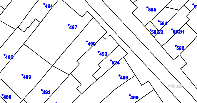 Parcela st. 493 v KÚ Šaratice, Katastrální mapa