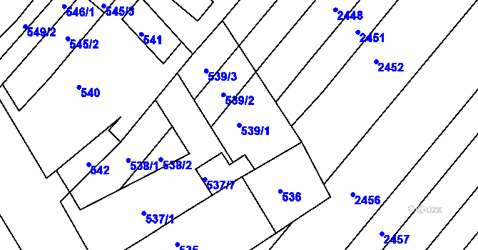 Parcela st. 539/1 v KÚ Šaratice, Katastrální mapa