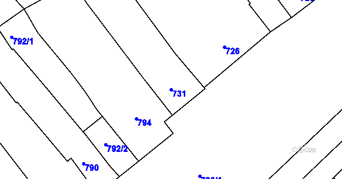 Parcela st. 731 v KÚ Šaratice, Katastrální mapa