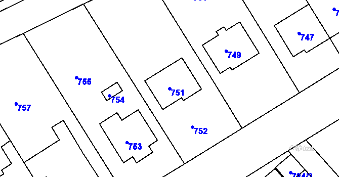 Parcela st. 751 v KÚ Šaratice, Katastrální mapa