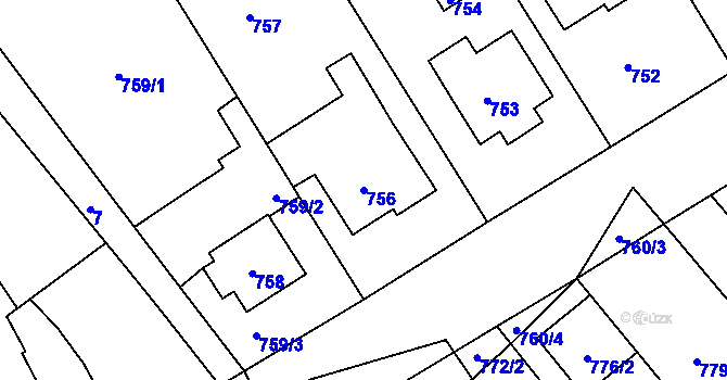 Parcela st. 756 v KÚ Šaratice, Katastrální mapa