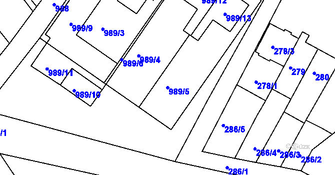 Parcela st. 989/5 v KÚ Šaratice, Katastrální mapa