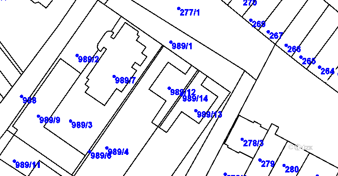 Parcela st. 989/12 v KÚ Šaratice, Katastrální mapa