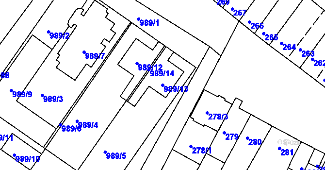 Parcela st. 989/13 v KÚ Šaratice, Katastrální mapa